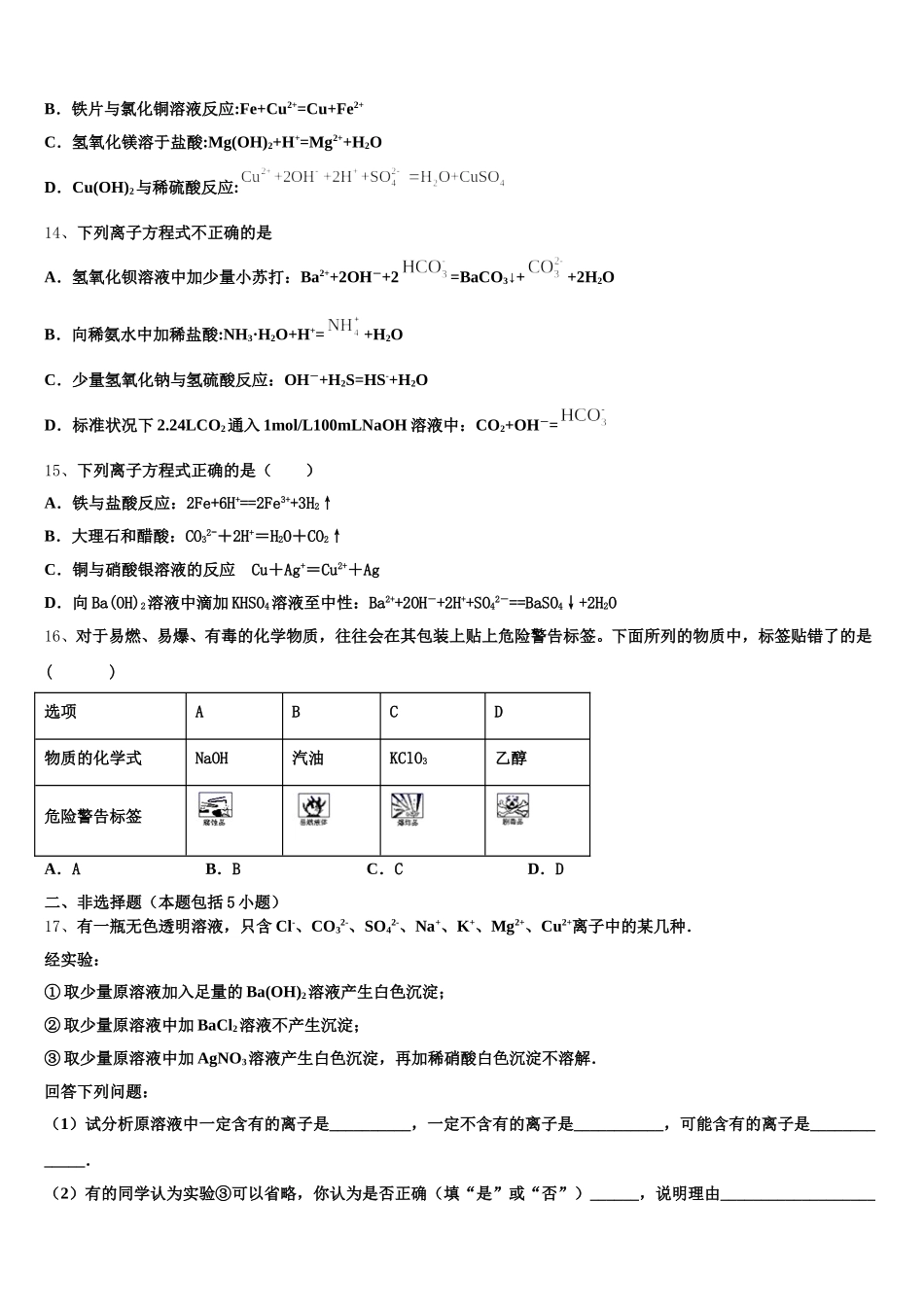 2025-2026学年河南省安阳市林州市林滤中学化学高一第一学期期中达标检测试题含解析_第3页