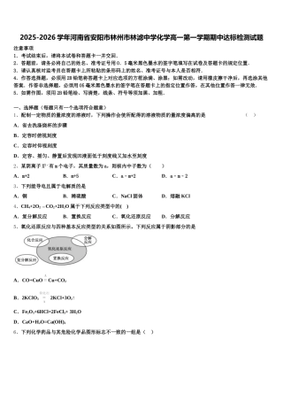 2025-2026学年河南省安阳市林州市林滤中学化学高一第一学期期中达标检测试题含解析