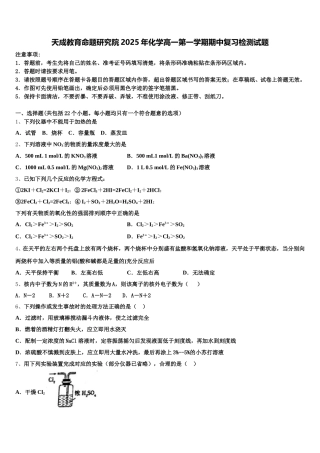 天成教育命题研究院2025年化学高一第一学期期中复习检测试题含解析