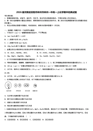2026届河南省安阳市林州市林州一中高一上化学期中经典试题含解析