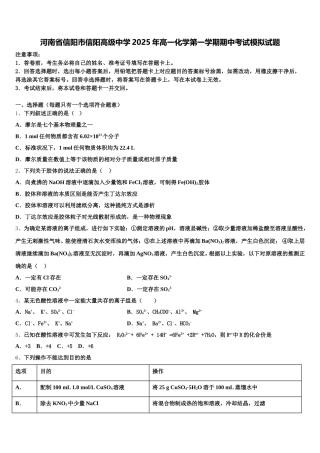 河南省信阳市信阳高级中学2025年高一化学第一学期期中考试模拟试题含解析