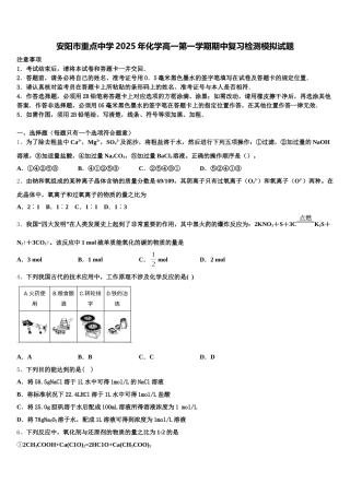 安阳市重点中学2025年化学高一第一学期期中复习检测模拟试题含解析