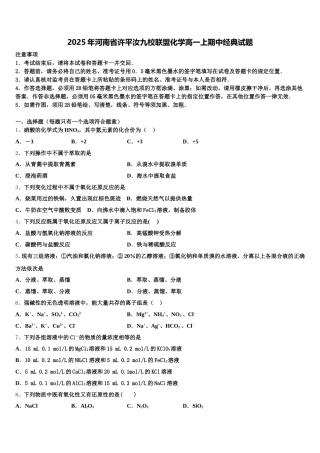 2025年河南省许平汝九校联盟化学高一上期中经典试题含解析