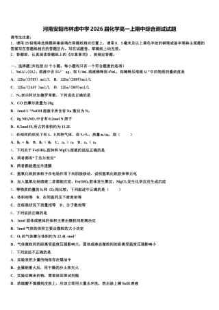 河南安阳市林虑中学2026届化学高一上期中综合测试试题含解析