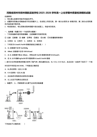 河南省郑州市郑州领航实验学校2025-2026学年高一上化学期中质量检测模拟试题含解析
