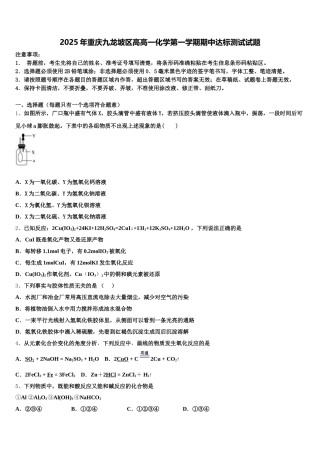 2025年重庆九龙坡区高高一化学第一学期期中达标测试试题含解析