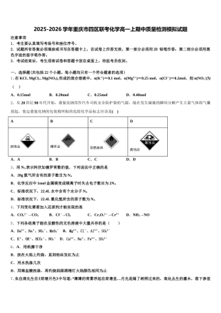 2025-2026学年重庆市四区联考化学高一上期中质量检测模拟试题含解析