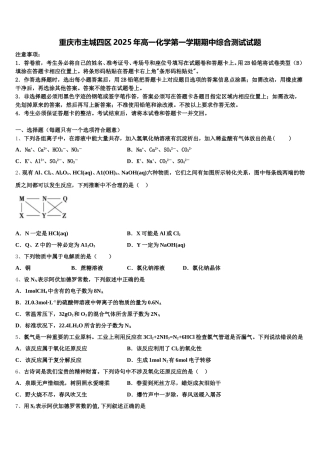 重庆市主城四区2025年高一化学第一学期期中综合测试试题含解析