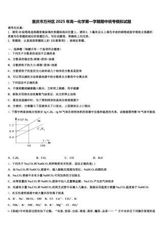 重庆市万州区2025年高一化学第一学期期中统考模拟试题含解析