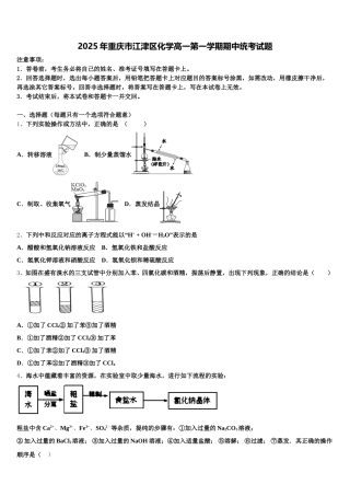 2025年重庆市江津区化学高一第一学期期中统考试题含解析