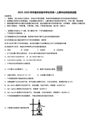 2025-2026学年重庆实验中学化学高一上期中达标检测试题含解析