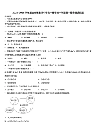2025-2026学年重庆市杨家坪中学高一化学第一学期期中综合测试试题含解析