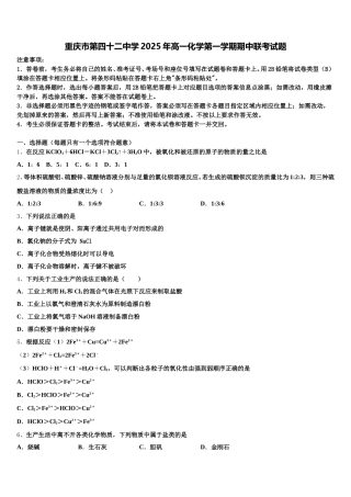 重庆市第四十二中学2025年高一化学第一学期期中联考试题含解析
