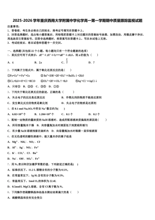 2025-2026学年重庆西南大学附属中学化学高一第一学期期中质量跟踪监视试题含解析
