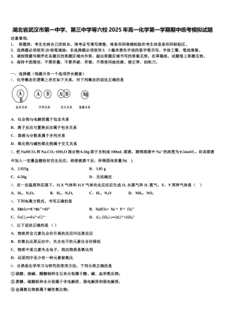 湖北省武汉市第一中学、第三中学等六校2025年高一化学第一学期期中统考模拟试题含解析