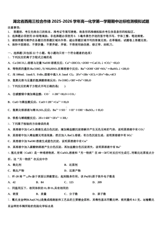 湖北省西南三校合作体2025-2026学年高一化学第一学期期中达标检测模拟试题含解析