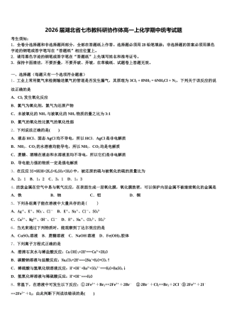 2026届湖北省七市教科研协作体高一上化学期中统考试题含解析