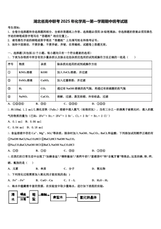湖北省高中联考2025年化学高一第一学期期中统考试题含解析