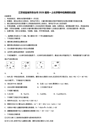 江苏省盐城市东台市2026届高一上化学期中经典模拟试题含解析
