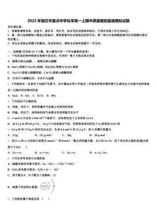 2025年宿迁市重点中学化学高一上期中质量跟踪监视模拟试题含解析