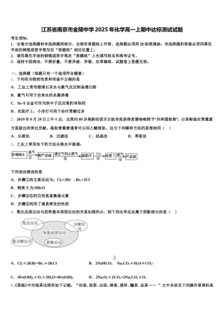 江苏省南京市金陵中学2025年化学高一上期中达标测试试题含解析