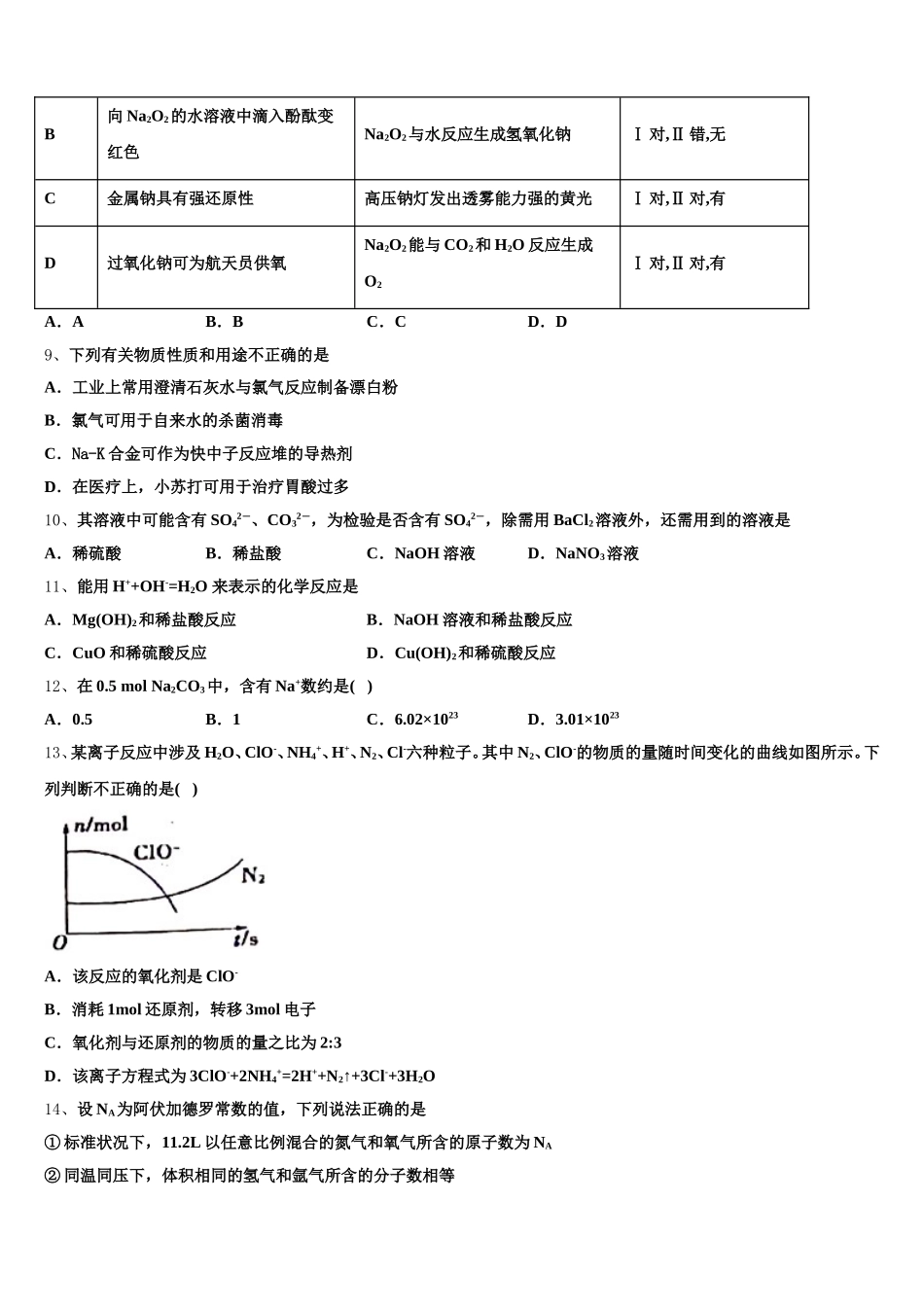 江苏省连云港市锦屏高级中学2025年高一上化学期中联考试题含解析_第2页