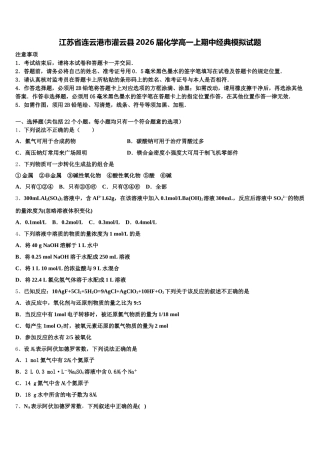 江苏省连云港市灌云县2026届化学高一上期中经典模拟试题含解析