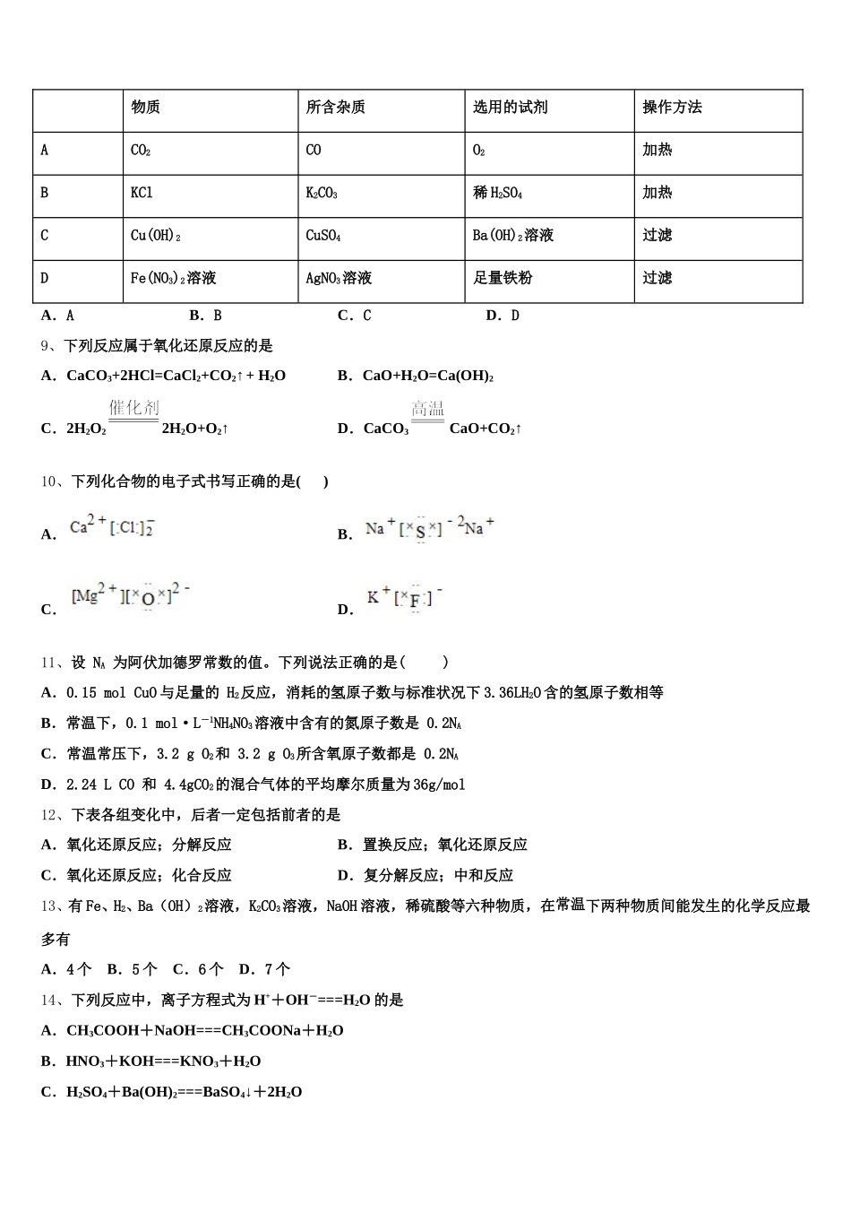 2026届江苏省盐城市大丰区南阳中学化学高一上期中监测试题含解析_第2页