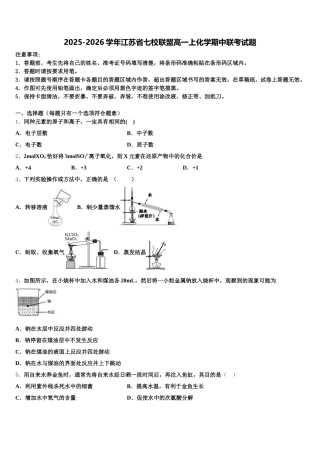 2025-2026学年江苏省七校联盟高一上化学期中联考试题含解析