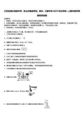 江苏省溧水高级中学、东山外国语学校、扬中、江都中学2025年化学高一上期中教学质量检测试题含解析