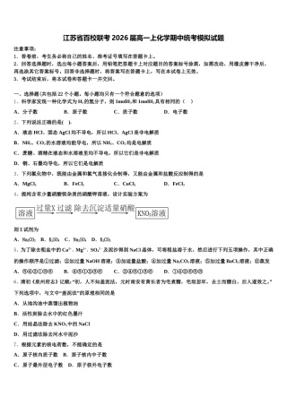 江苏省百校联考2026届高一上化学期中统考模拟试题含解析