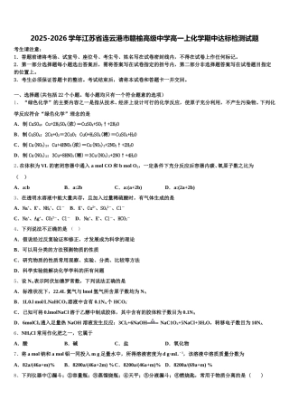 2025-2026学年江苏省连云港市赣榆高级中学高一上化学期中达标检测试题含解析