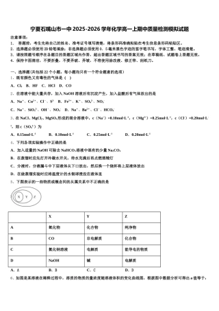 宁夏石嘴山市一中2025-2026学年化学高一上期中质量检测模拟试题含解析