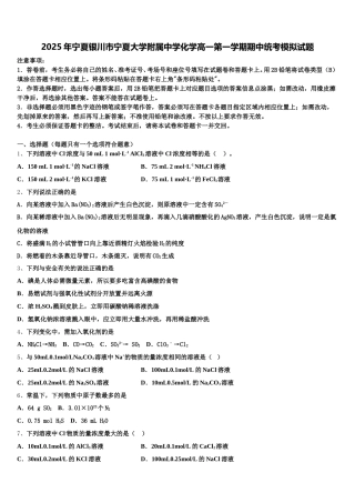 2025年宁夏银川市宁夏大学附属中学化学高一第一学期期中统考模拟试题含解析