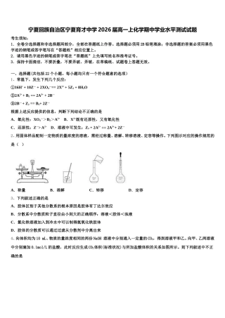 宁夏回族自治区宁夏育才中学2026届高一上化学期中学业水平测试试题含解析