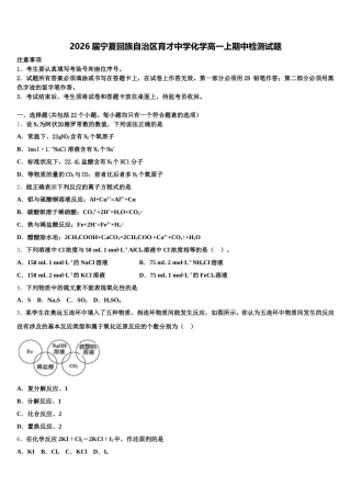 2026届宁夏回族自治区育才中学化学高一上期中检测试题含解析