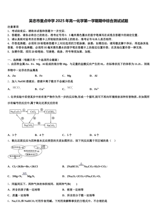 吴忠市重点中学2025年高一化学第一学期期中综合测试试题含解析