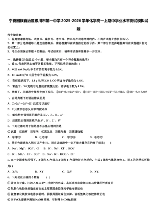 宁夏回族自治区银川市第一中学2025-2026学年化学高一上期中学业水平测试模拟试题含解析