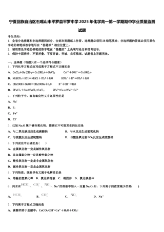 宁夏回族自治区石嘴山市平罗县平罗中学2025年化学高一第一学期期中学业质量监测试题含解析