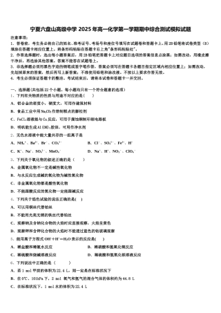 宁夏六盘山高级中学 2025年高一化学第一学期期中综合测试模拟试题含解析