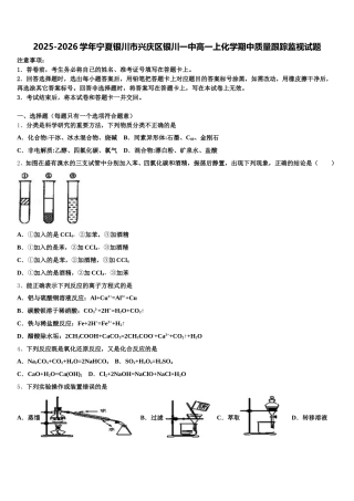 2025-2026学年宁夏银川市兴庆区银川一中高一上化学期中质量跟踪监视试题含解析