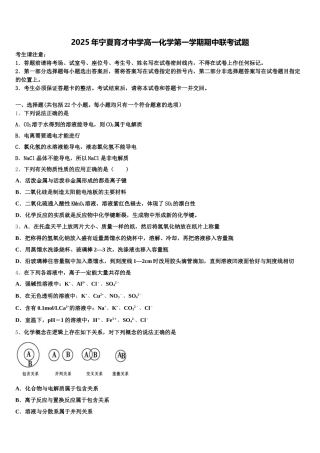 2025年宁夏育才中学高一化学第一学期期中联考试题含解析