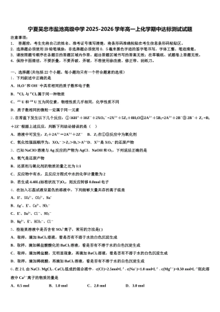 宁夏吴忠市盐池高级中学2025-2026学年高一上化学期中达标测试试题含解析