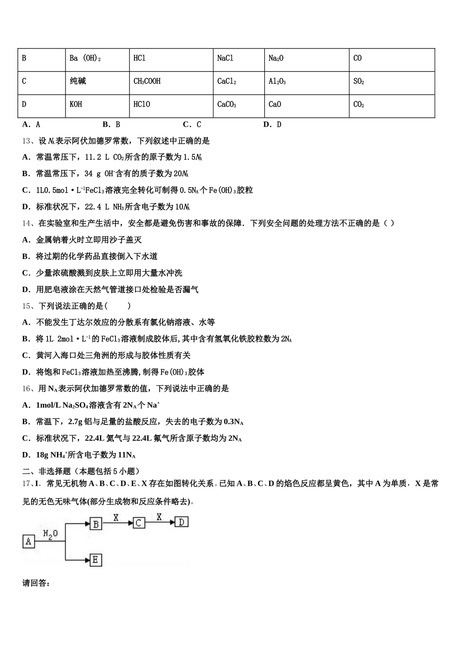 2025-2026学年全国普通高等学校化学高一第一学期期中联考试题含解析_第3页
