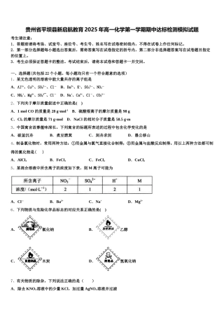 贵州省平坝县新启航教育2025年高一化学第一学期期中达标检测模拟试题含解析