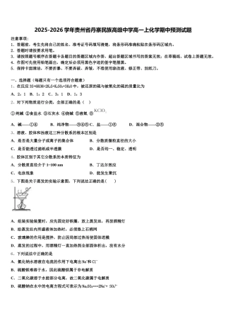 2025-2026学年贵州省丹寨民族高级中学高一上化学期中预测试题含解析