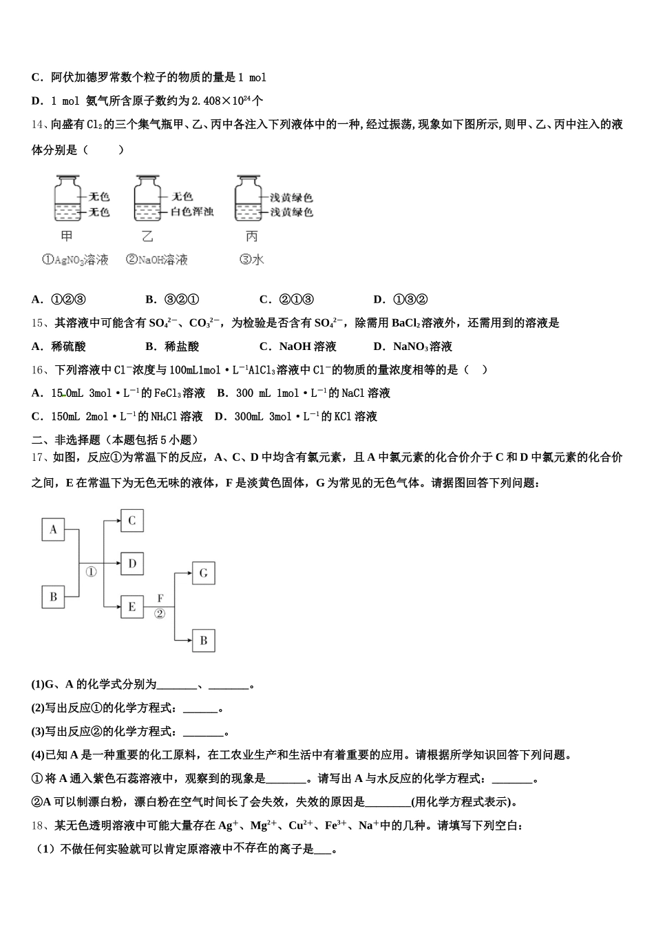 六盘水市重点中学2025-2026学年高一上化学期中调研试题含解析_第3页