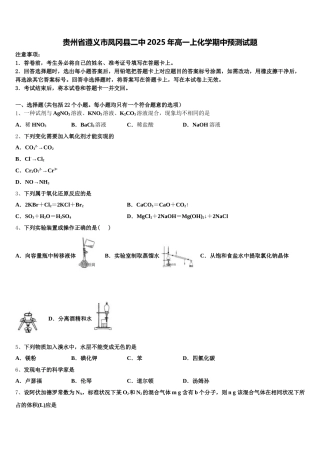 贵州省遵义市凤冈县二中2025年高一上化学期中预测试题含解析