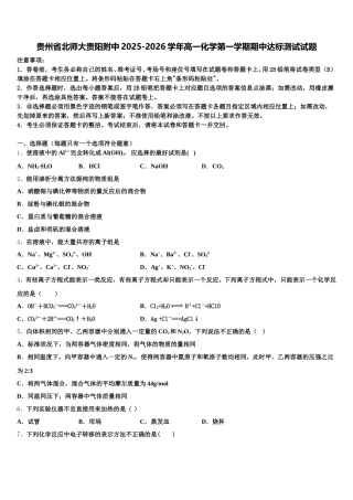 贵州省北师大贵阳附中2025-2026学年高一化学第一学期期中达标测试试题含解析
