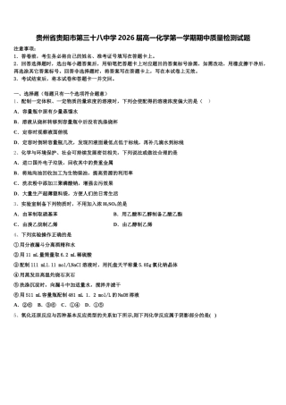 贵州省贵阳市第三十八中学2026届高一化学第一学期期中质量检测试题含解析